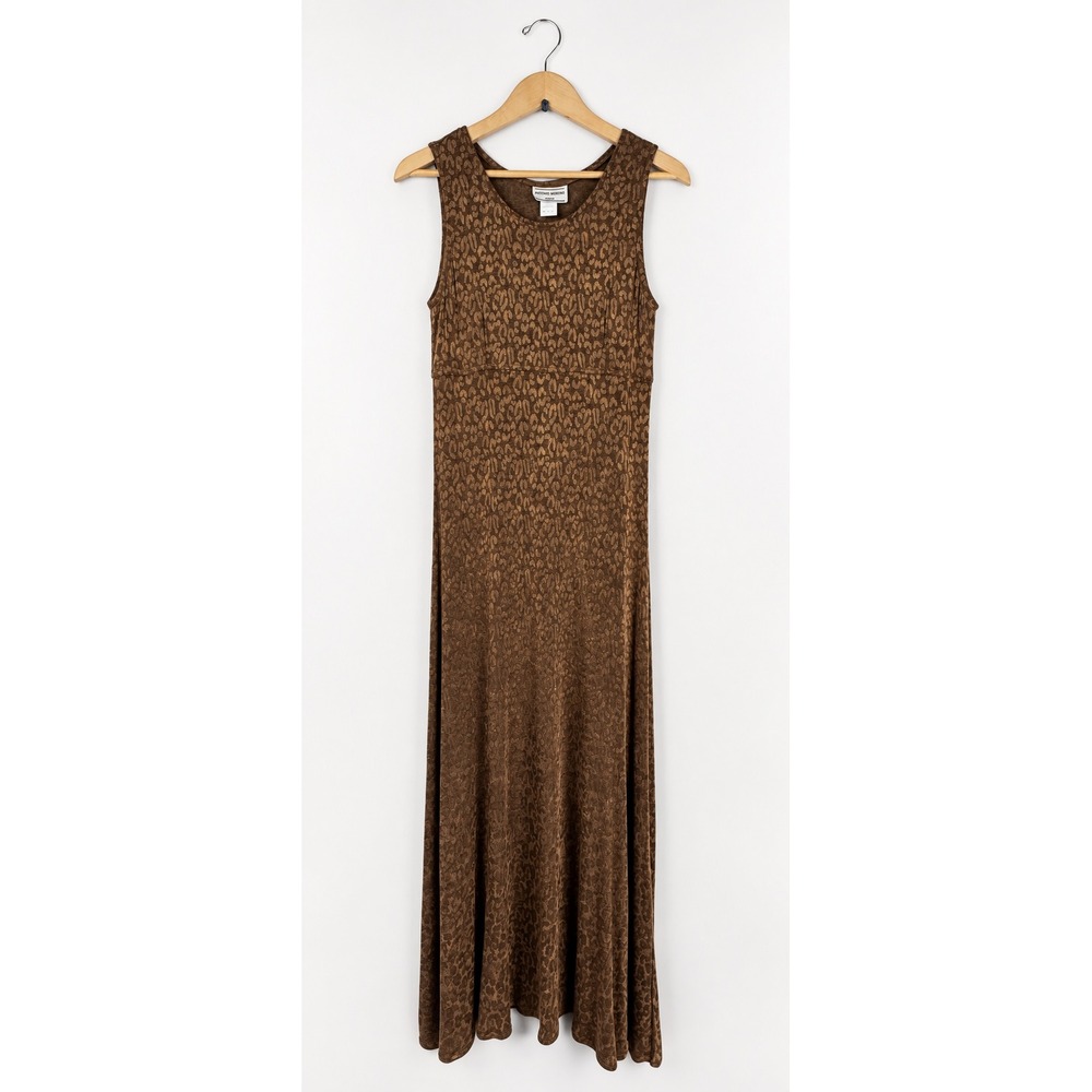 Vintage 90s Antonio Moreno Bronze Brown Leopard Stretch Knit Maxi Dress One Size
